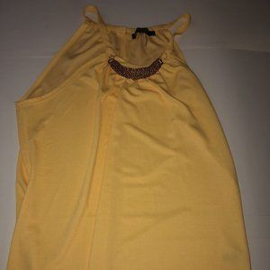 Essentials By Milano Women’s Sz L Tank Yellow Top Polyester Stretch Jewel Accent